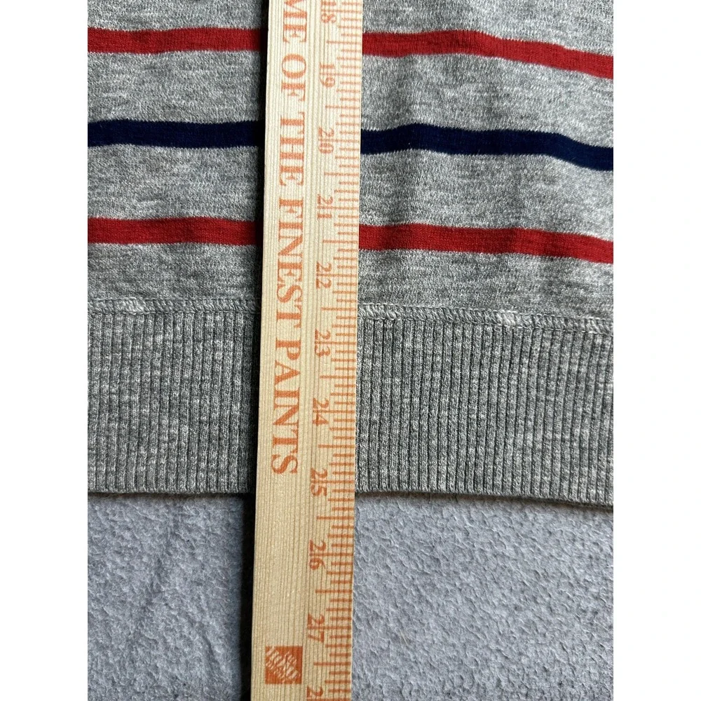 American Eagle Sweater Mens L V-Neck Grey Red Navy Blue Striped Cotton Logo